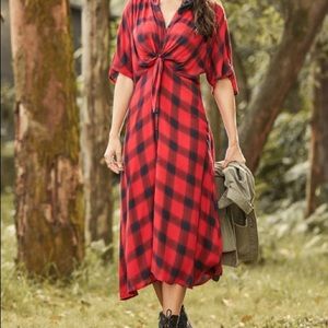 Midi plaid dress with tie front size 2X NWT